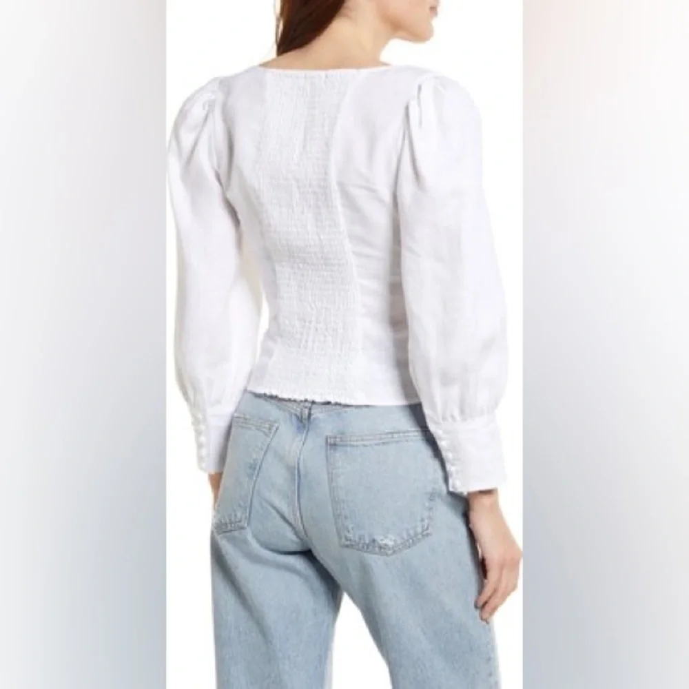 Reformation Micah Balloon Sleeve‎ Square neck linen top Sz 4/S